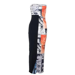 Abstract print contrast patchwork backless slit tube maxi dress-final-sale
