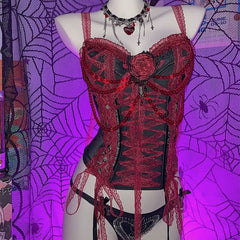 Lace hem beaded flower applique button mesh top