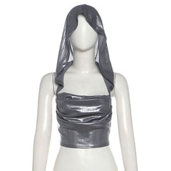 Hoodie metallic backless lace up crop top