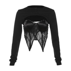 Long sleeve button lace stitch shrug 2 piece top-final-sale