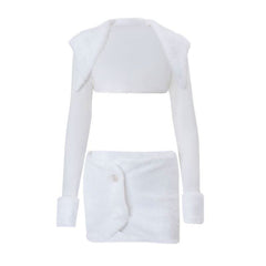 Long sleeve fluffy shrug crop top