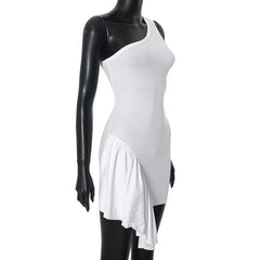 One shoulder irregular ruffle backless mini dress