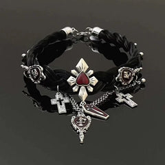 Cross pendant layered metal chain choker necklace
