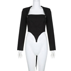 Safety pin applique lace up long sleeve solid crop top-final-sale