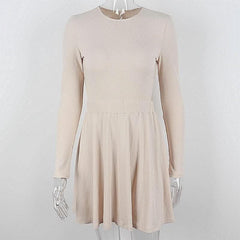 Ribbed long sleeve solid button hollow out crewneck cut out mini dress-final-sale