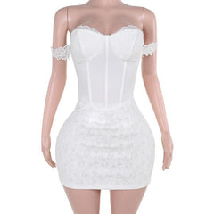 Sweetheart neck off shoulder bustier lace mini dress-final-sale