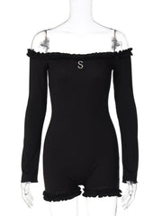Long sleeve off shoulder ribbed romper