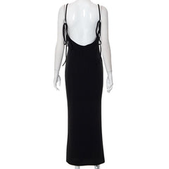 Backless self tie ribbed square neck solid cami maxi dress-final-sale