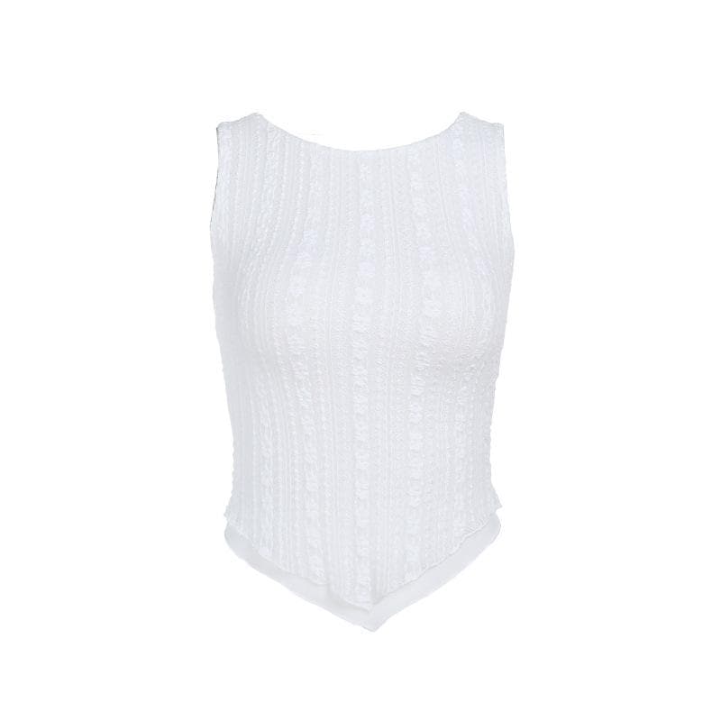 Crewneck textured ruffle solid tank top