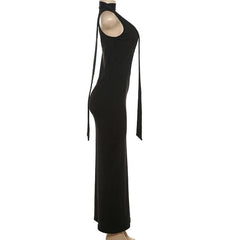 Hollow out metal applique cut out maxi dress