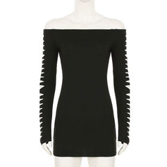 Off shoulder long sleeve hollow out cut out mini dress
