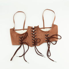 PU leather lace up solid cami corset