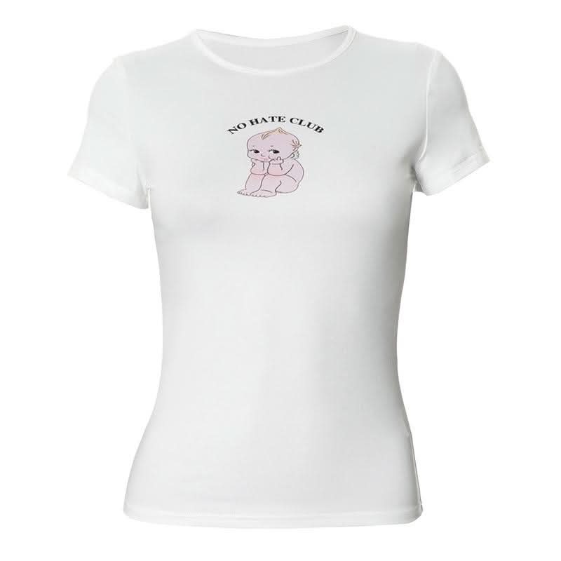 Crewneck short sleeve doll pattern contrast top