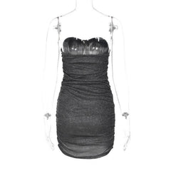 Textured solid ruched backless tube mini dress-final-sale