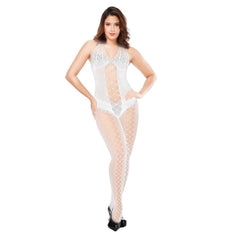Halter v neck fishnet hollow out bodystocking