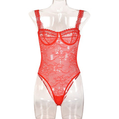 Sheer lace see through backless cami bodysuit