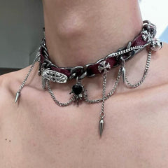 Rivet heart decor PU leather choker necklace