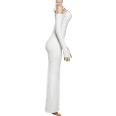 Long sleeve off shoulder textured solid maxi dress