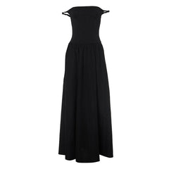 Off shoulder solid backless maxi dress