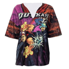 V neck comic pattern long sleeve contrast top-final-sale
