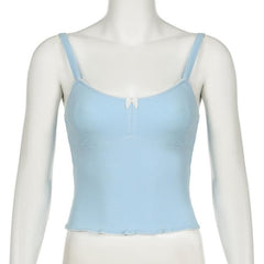 Ribbed bowknot solid backless cami top