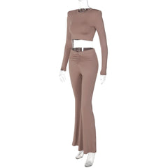 Long sleeve crewneck padded ruched pant set
