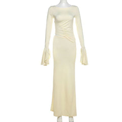 Long flared sleeve ruched maxi skirt set