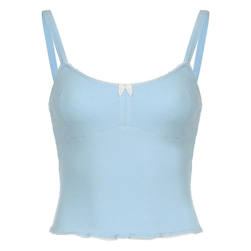 Ribbed bowknot solid backless cami top