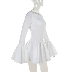 Long flared sleeve ruffle mini dress