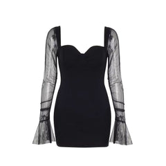 Sweetheart neck long sleeve mesh mini dress