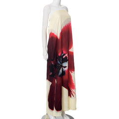 Print buckle backless contrast tube maxi dress
