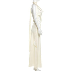 Halter cowl neck ruched backless maxi skirt set