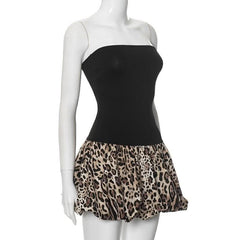 Leopard print patchwork ruched tube mini dress-final-sale