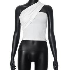 One shoulder irregular ruched solid crop top