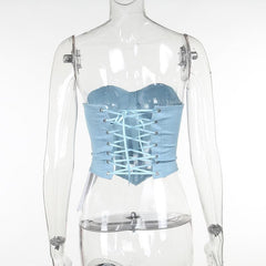 Corset solid sweetheart neck lace up backless tube top