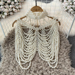 Beaded high neck hollow out metal chain cut out top