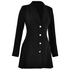Turnover collar long sleeve v neck button pleated mini dress