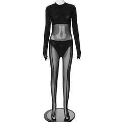 Gloves long sleeve mesh patchwork solid zip-up jumpsuit-final-sale