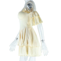 Off shoulder padded solid ruffle mini dress