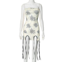 Print tassels slit tube mini dress