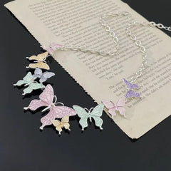 Multicolor butterfly metal chain necklace