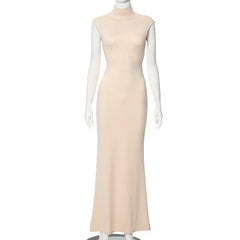 High neck cap sleeve solid maxi dress