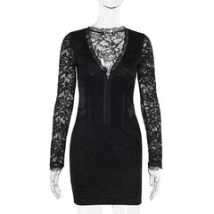 Long sleeve button bustier lace mini dress-final-sale