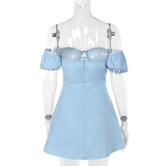 Off shoulder sweetheart neck self tie mini dress