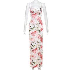 Print lace hem sweetheart neck slit cami maxi dress