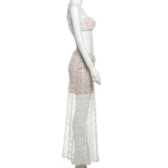 Ruched mesh tube maxi skirt set-final-sale