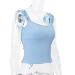 Ruched u neck bowknot ribbed cami top