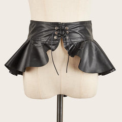 PU leather lace up ruffle corset