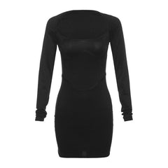 Square neck long sleeve solid corset mini dress-final-sale