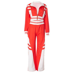 Turnover collar zip-up contrast sports pants set
